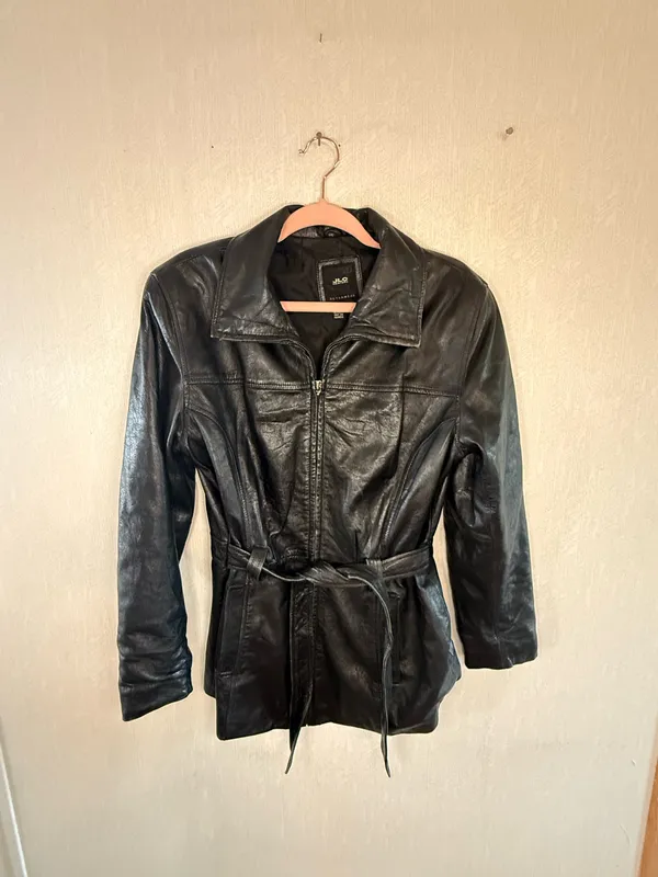 JLC New York Black Genuine Leather Belted Jacket Women’s Small Y2K - Image 2