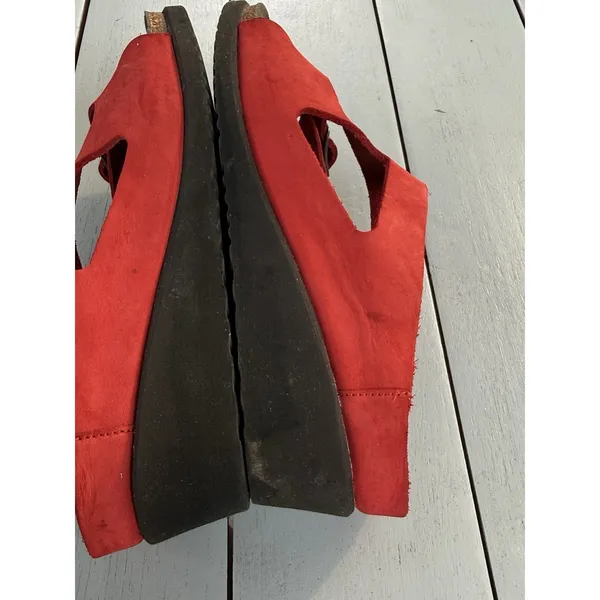 Mephisto Red Leather Nubuck Wedge Slide Sandals Shoes Womens Size EU 38 US 7 - Image 12