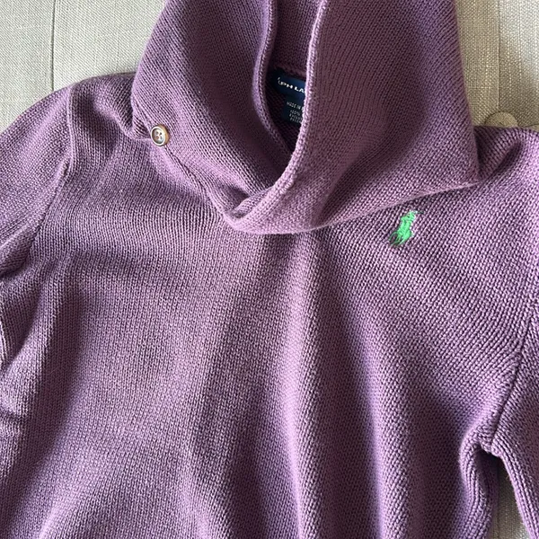 Ralph Lauren Sports Purple Knit Sweater Green Logo Size Medium - Image 6