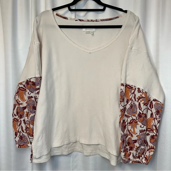 Anthropologie Annette Top Ivory Paisley Long Sleeve Waffle Knit Oversized Sz Med - Image 7