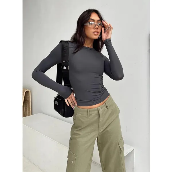 Princess Polly Arnim Gray Crewneck Long Sleeve Slim Pullover Tee T-shirt Top 2 - Image 6