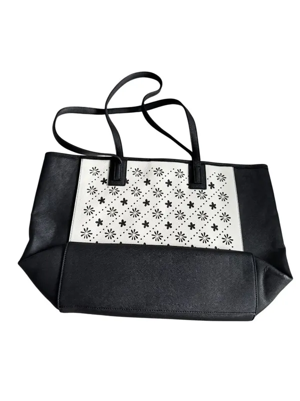 VERA BRADLEY Black White Floral Eyelet Shoulder Tote Bag - Image 4