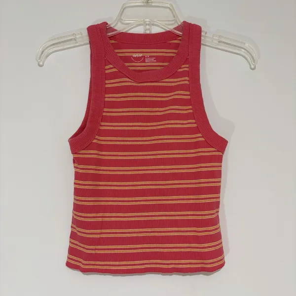 Aerie Pink Orange White Striped Ribbed Knit Tank Top Medium Stretch Slim Fit - Image 2