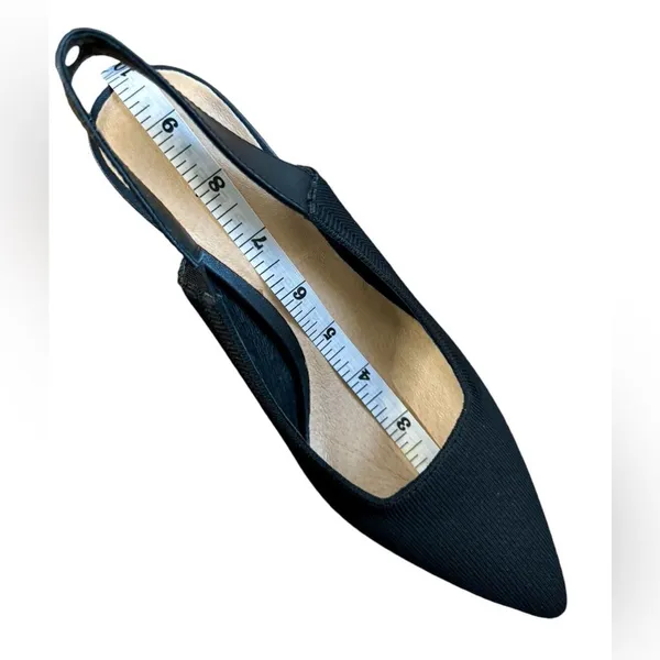 Melyann Jinji New Black Stiletto Leather and Fabric Slingback Heels Size 7 - Image 9
