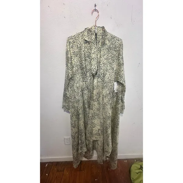 PETAR PETROV Neutral Light Green 100% Silk Black Spots Alex Silk Dress size XS - Image 4
