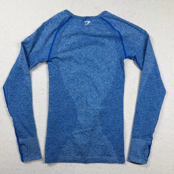 Gymshark Vital Seamless Long Sleeve Top Women’s S Blue Marl Thumbholes Workout - Image 2