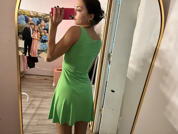 Cow neck Mini Dress Green - Image 2