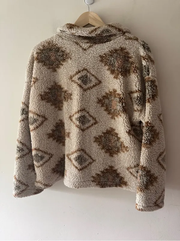 Thread & Supply Geometric Brown and White Aztec Sherpa Quarter Zip - Image 5
