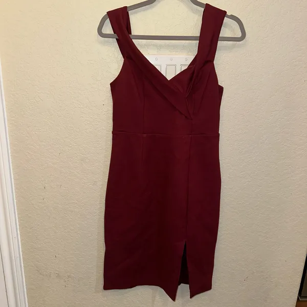Lulus Large Burgundy Classic Glam Off The Shoulder Formal Bodycon Zip Up Dress - Image 2