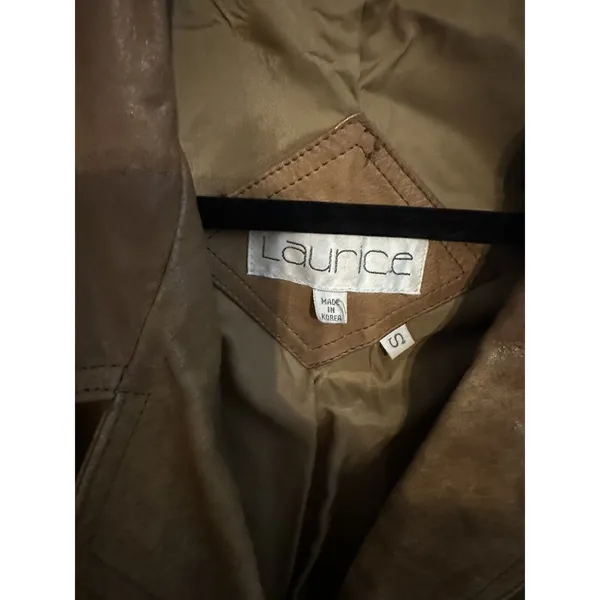 Women's Leather Trench Coat Laurice Vintage 80-90s Brown Pads Size Small Korea - Image 6