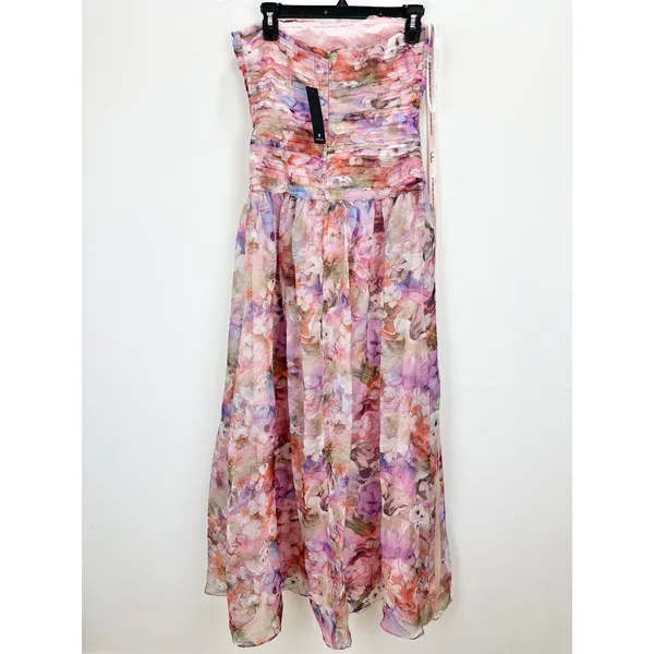 Lulus Kasandra Pink Multi Floral Organza Drop Waist Maxi Dress Formal Small NWT - Image 12