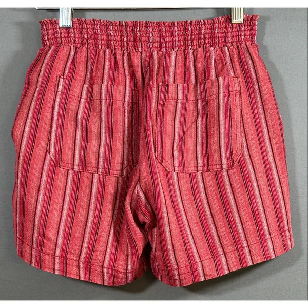 Briggs Linen Blend Shorts Womens XS Red Striped Elastic Waist Drawstring - Image 2