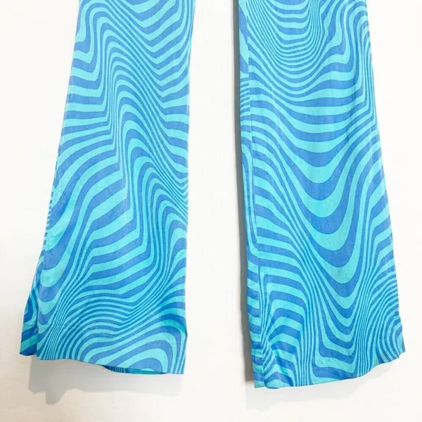 Zara Pants Size XS Blue Satin High Rise Side Tie Flare Leg Trouser 90s Blokette‎ - Image 6