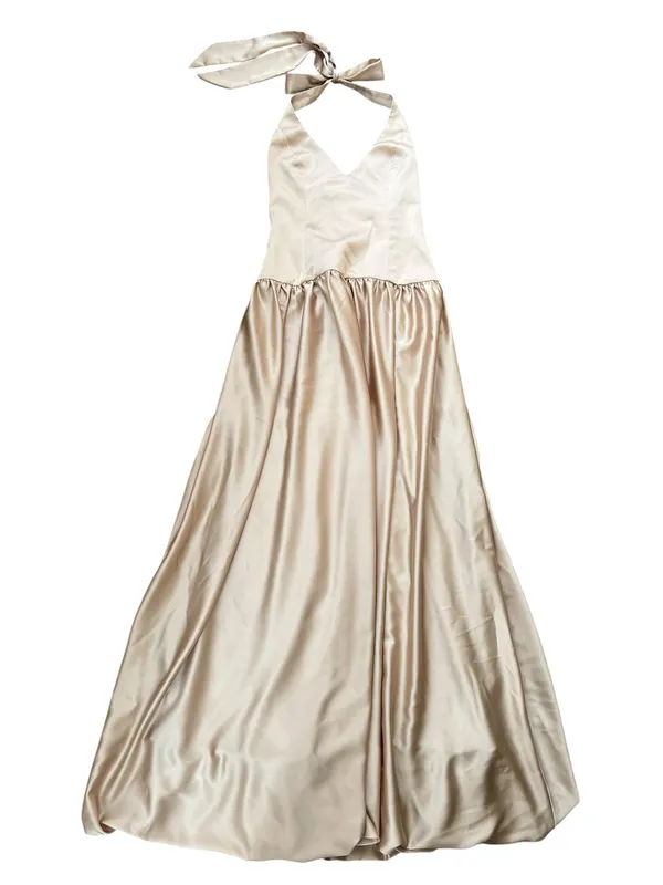 Show Me Your MuMu SMYM Eliza Champagne Luxe Satin Drop Waist Halter Neck Dress - Image 10