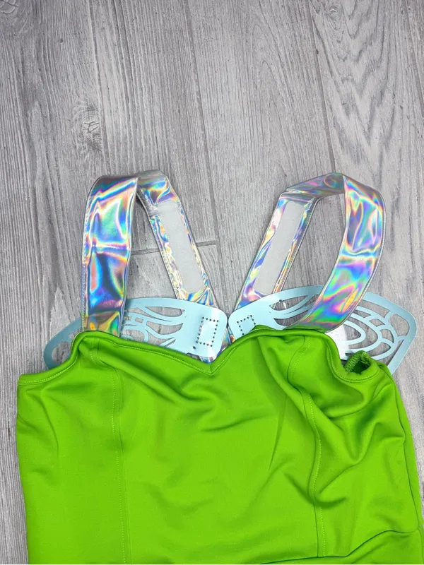 Disney Tinker Bell halloween Costume dress w/ holographic detail and wings med - Image 4