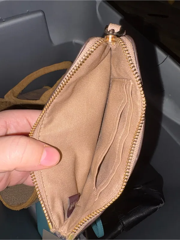Coach Pebbled Leather Wristlet in Taupe with Gold Logo - Image 4