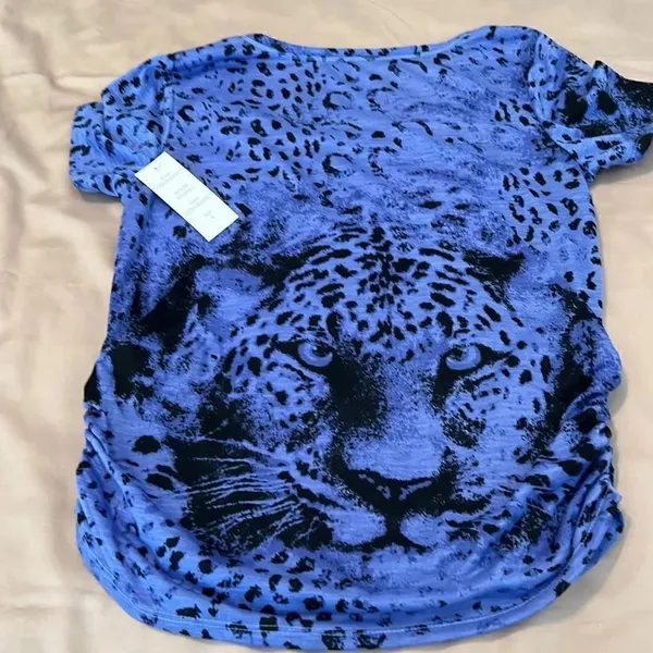 NWT Thomas & Olivia szS Lustry lavender SS leopard print studded rouched Tshirt - Image 10