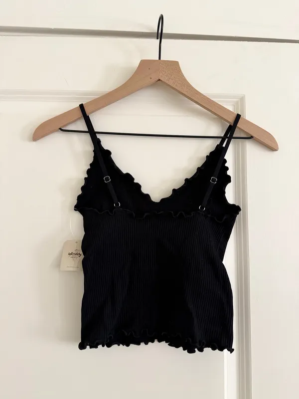 NWT Free People Intimately Cami Tank Top XS/S black Lettuce Hem Knit Ribbed - Image 4