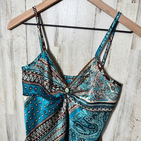 Vintage Y2k Paisley Blue Brown Handkerchief Cami Top Womens Medium - Image 2