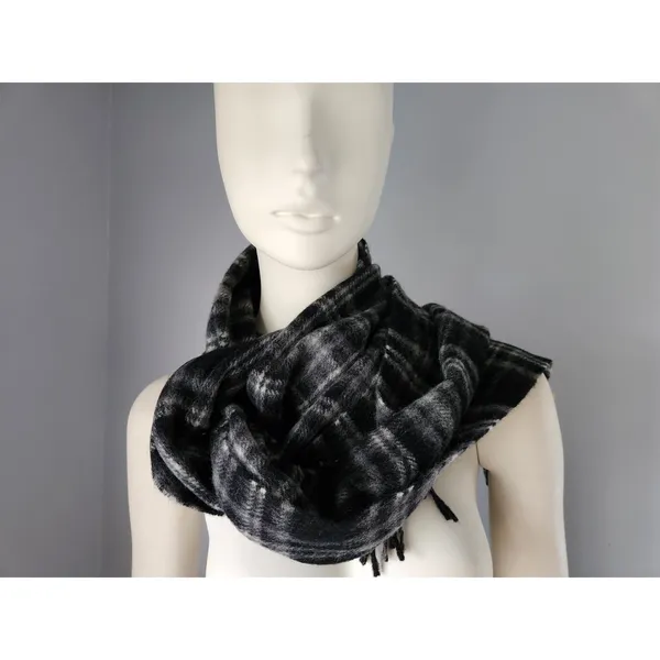 NWT John Hanly & Co Woven in‎ Ireland 100% Lambswool Scarf Black Plaid Fringe - Image 10