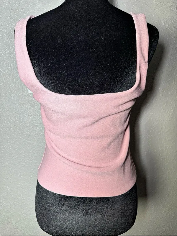 ZARA Pink Tank Top Sweetheart Neckline Rhinestone Button Vest Size M - Image 2