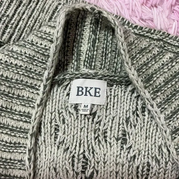 BKE Marled Cable Knit Longline Button Front Boho Oversized Cardigan Sweater‎ M - Image 3