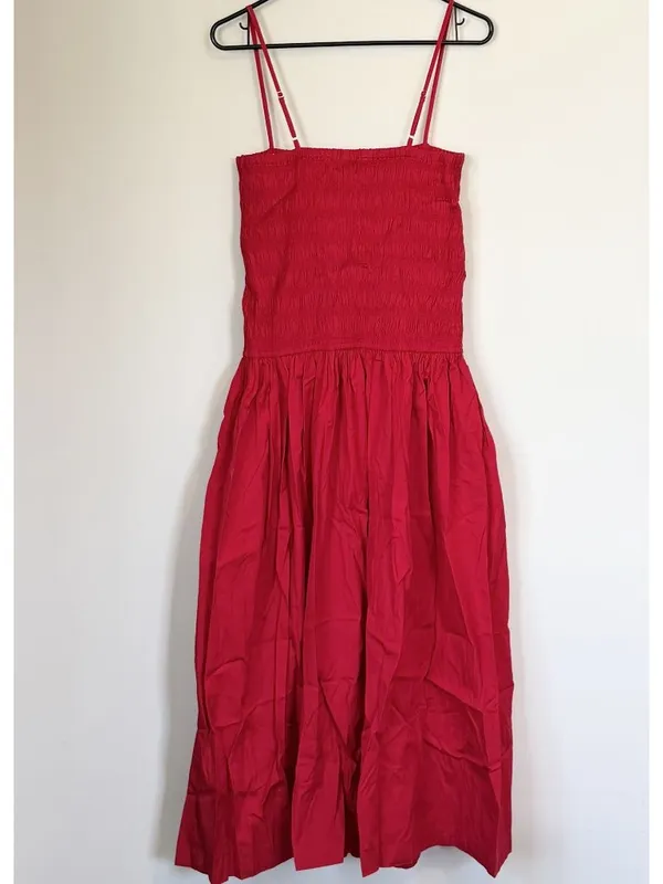 NWT Madewell Poplin Smocked Maxi Dress in Festival Red - Size: Large - Image 6