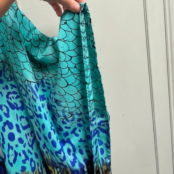 Winlar Kaftan Whimsical Feminine Flowy OSFM Blue Gold Colorful Vintage 90s - Image 4