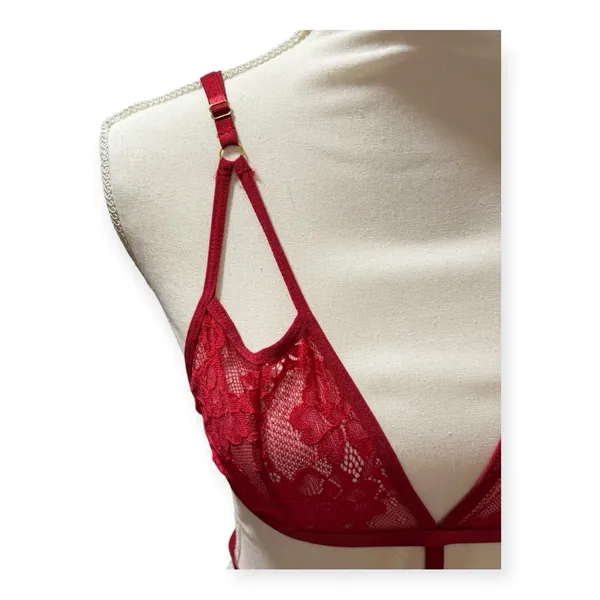 Unbranded Lace‎ Bralette Women L Red Excellent Strappy Caged Triangle Bra - Image 3