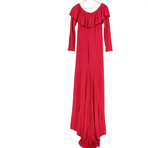 Red Off the Shoulder Maxi Dress Long Sleeve Ruffle Maternity Photoshoot XL - Image 5