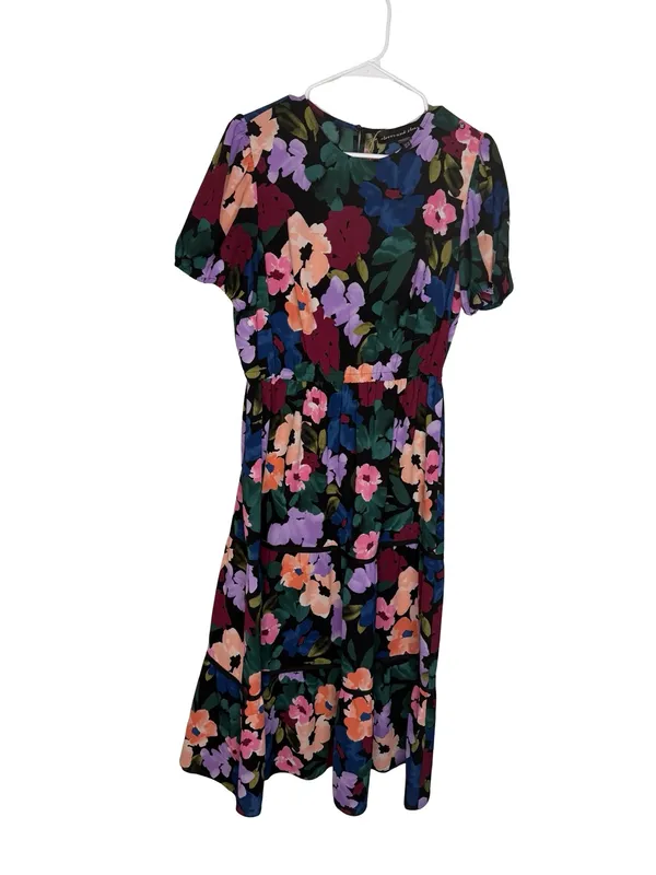 🌺✨Clover & Sloane Floral Puff Sleeve Midi‎ Dress Black Multicolor Size 10✨🌺 - Image 2