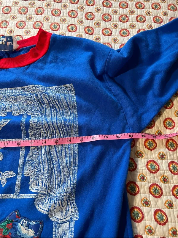 Vintage 80s 90s Cat Pajama Royal Blue Night Pajama Dress size medium/large - Image 4