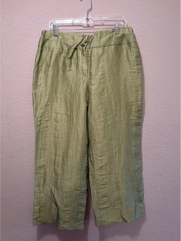 Jones New York Collection‎ Women's Olive Green Linen Wide Leg Pants Size 16 - Image 3