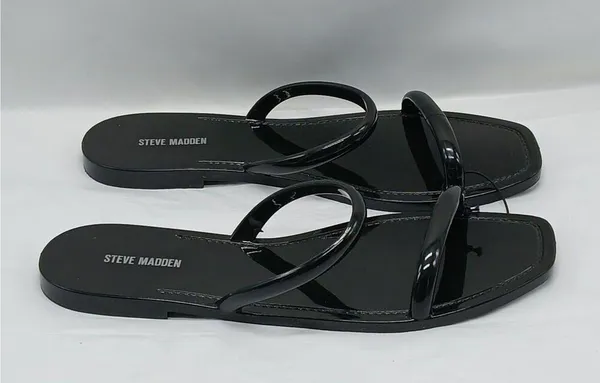 Steve Madden Pike Strappy Jelly Sandals Shoes Womens Size 10 Black Slip On Flats - Image 2