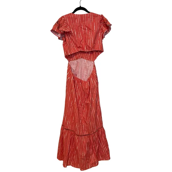 Sachin & Babi Orange White 100% Cotton Georgia Flutter Midi Dress Size 8 - Image 5