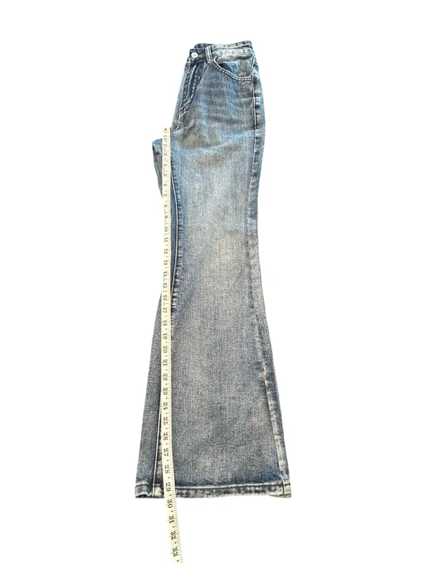 ROMWE Star Patch Flare Jeans Size 2 grunge med wash Distressed Frayed Y2K edgy - Image 6