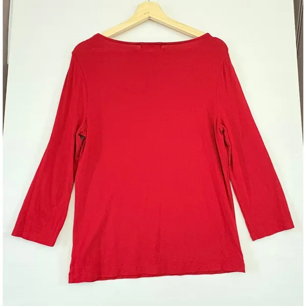 Lauren Ralph Lauren Red‎ Boat Neck Long Sleeve Top Viscose Stretch Large - Image 2