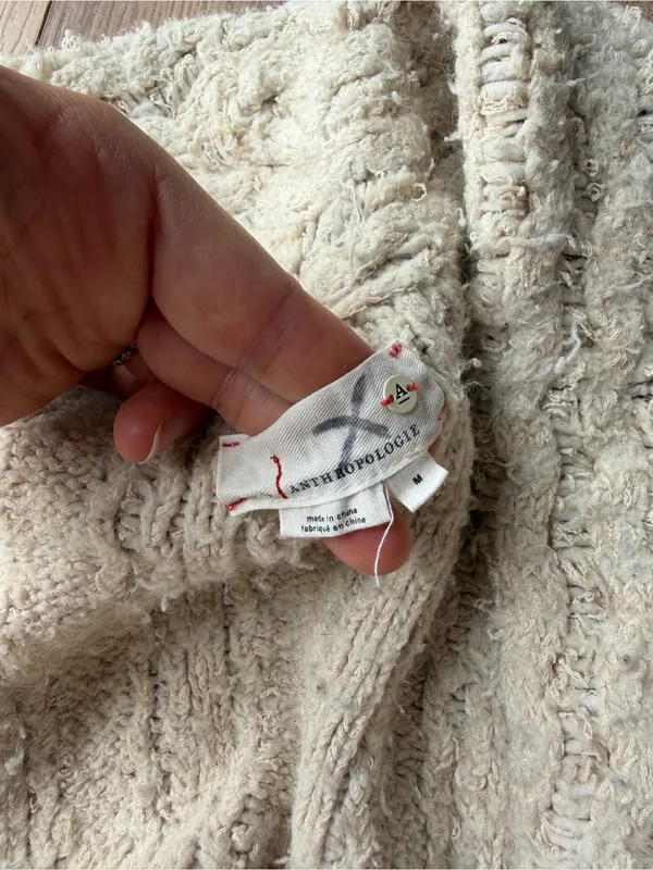 Anthropologie Cream Textured Knit Oversized Cardigan Size M - Image 6