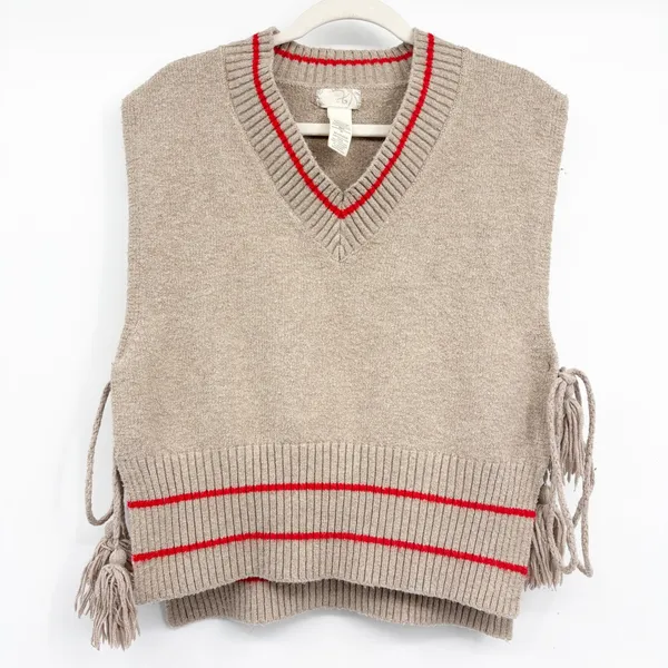 Free People Womens All Star Stripe Tassel Boho Festival Poncho Sweater Vest OS - Image 3