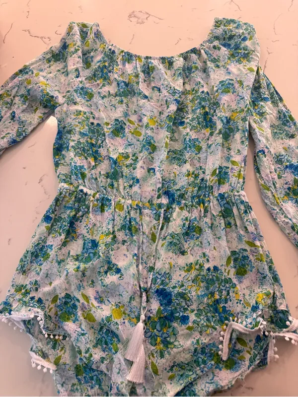 Victoria's Secret Blue, Green & White Floral Off-Shoulder Romper - Image 2