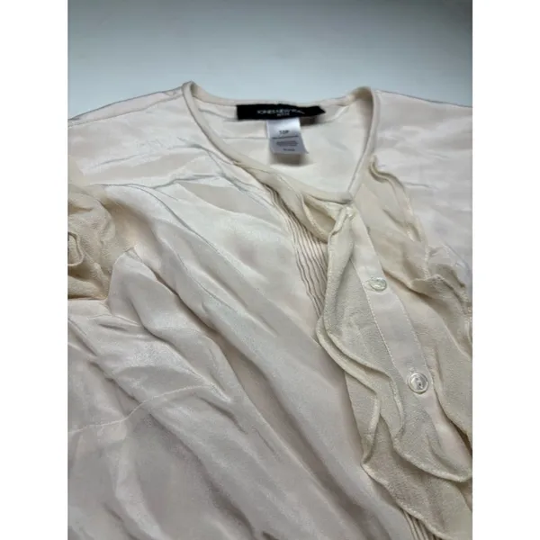 Jones New York Petite Sheer Ruffle Blouse - Cream - Image 4