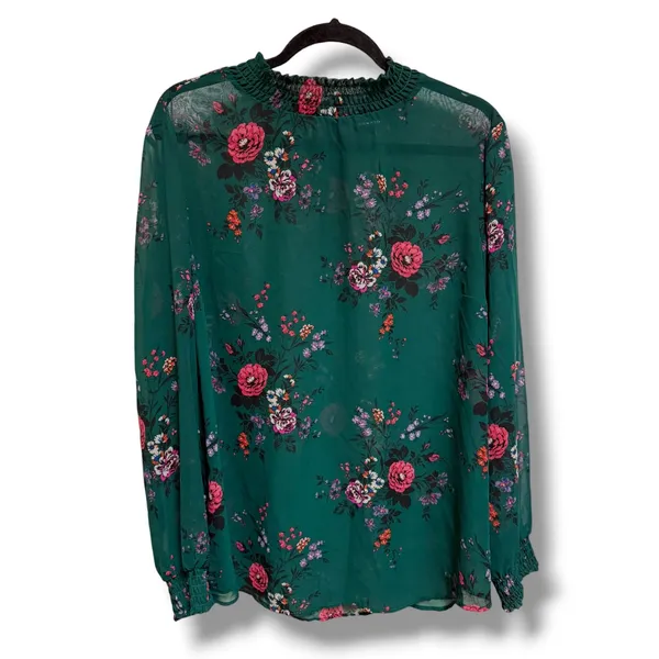 Torrid Green Floral Georgette Smocked Mock Neck Blouse Size 2‎ 2X 18/20 - Image 4