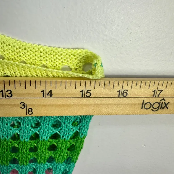 Crochet Knit Mini Dress‎ XS Rainbow Stripe Mesh Y2K Festival Rave Beach Indie - Image 3