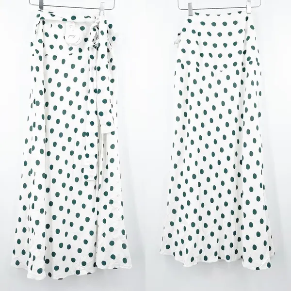 PEONY Le Spot Maxi Skirt SZ 2 Green Polka Dot Thigh High Slit eco-Conscious NWT - Image 3