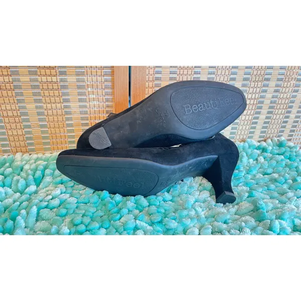 Beautyfeel black suede leather patent Mary Jane’s heels pumps shoes sz 39 (8) - Image 7