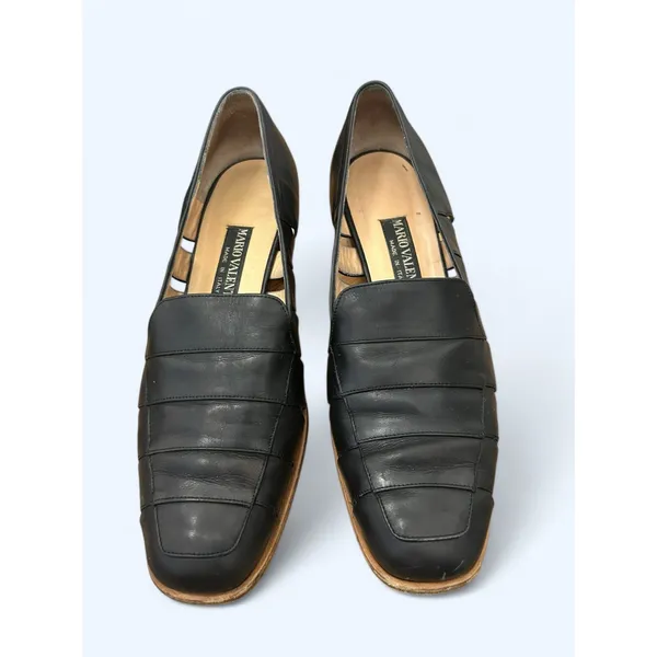 Vintage Mario Valentino Black Low Heeled Cut Out Loafer Dress Shoes size 39.5 - Image 8
