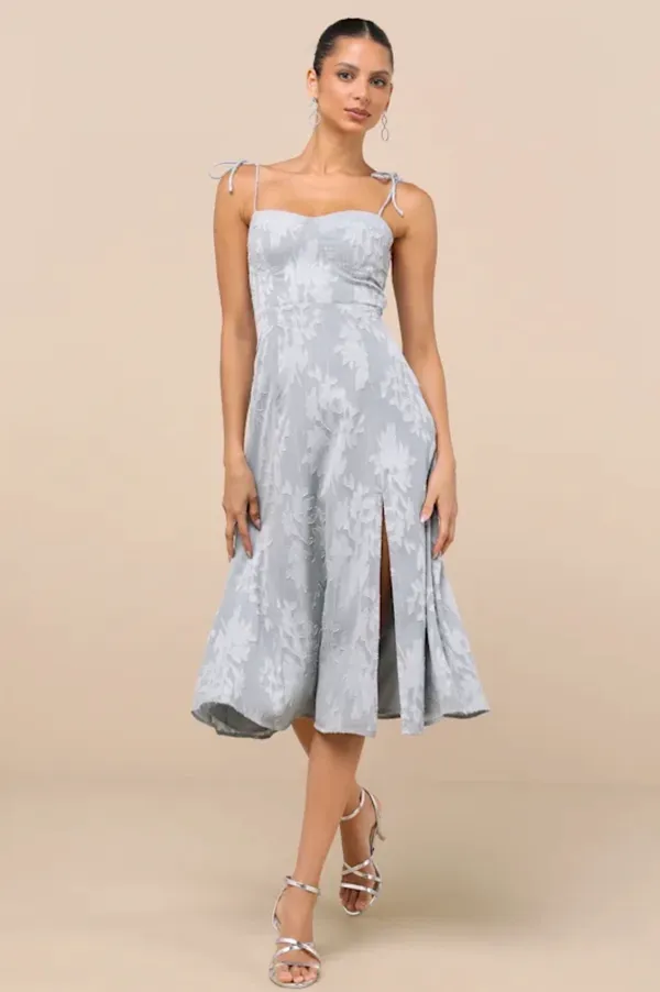 Lulus Blue Floral Tiered Midi Dress - Image 2
