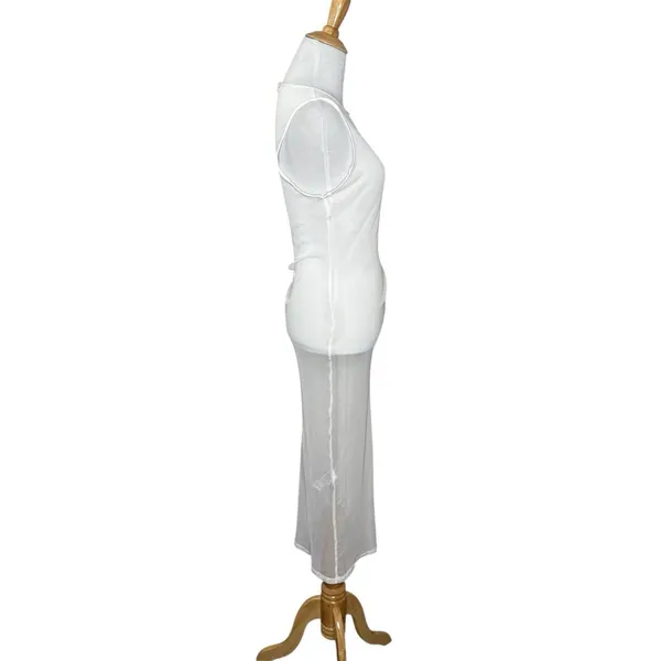 Forever 21 White Sheer Mesh Lace Cover-up Side Tie Swimwear Dress Size Large - Image 5