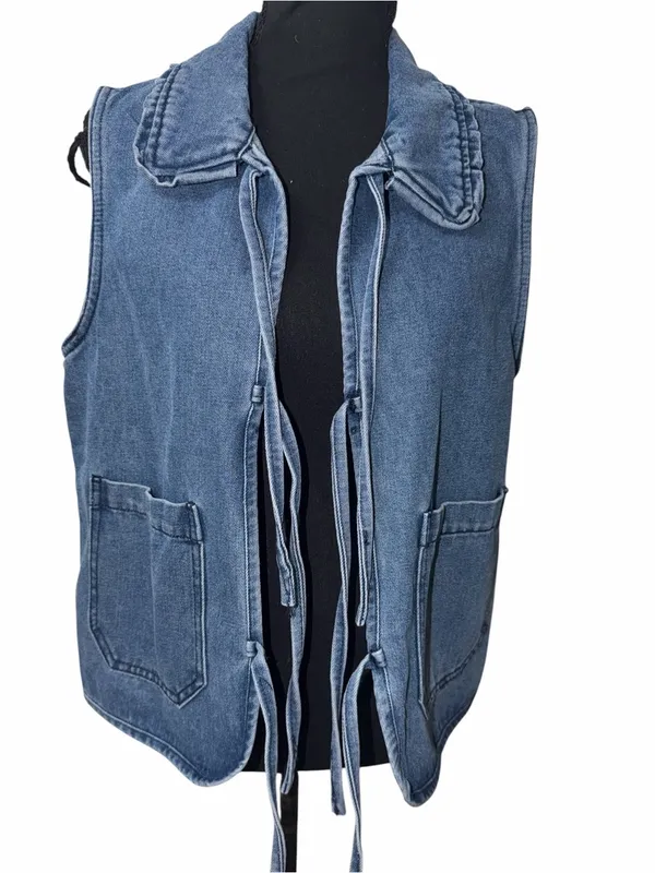 STOOSH Vintage Denim Tie-Front Vest - Blue Size Medium NWT - Image 3