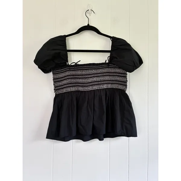NWT Abercrombie & Fitch‎ Convertible Sleeve Smocked Black Smocked Puff Sleeve L - Image 3